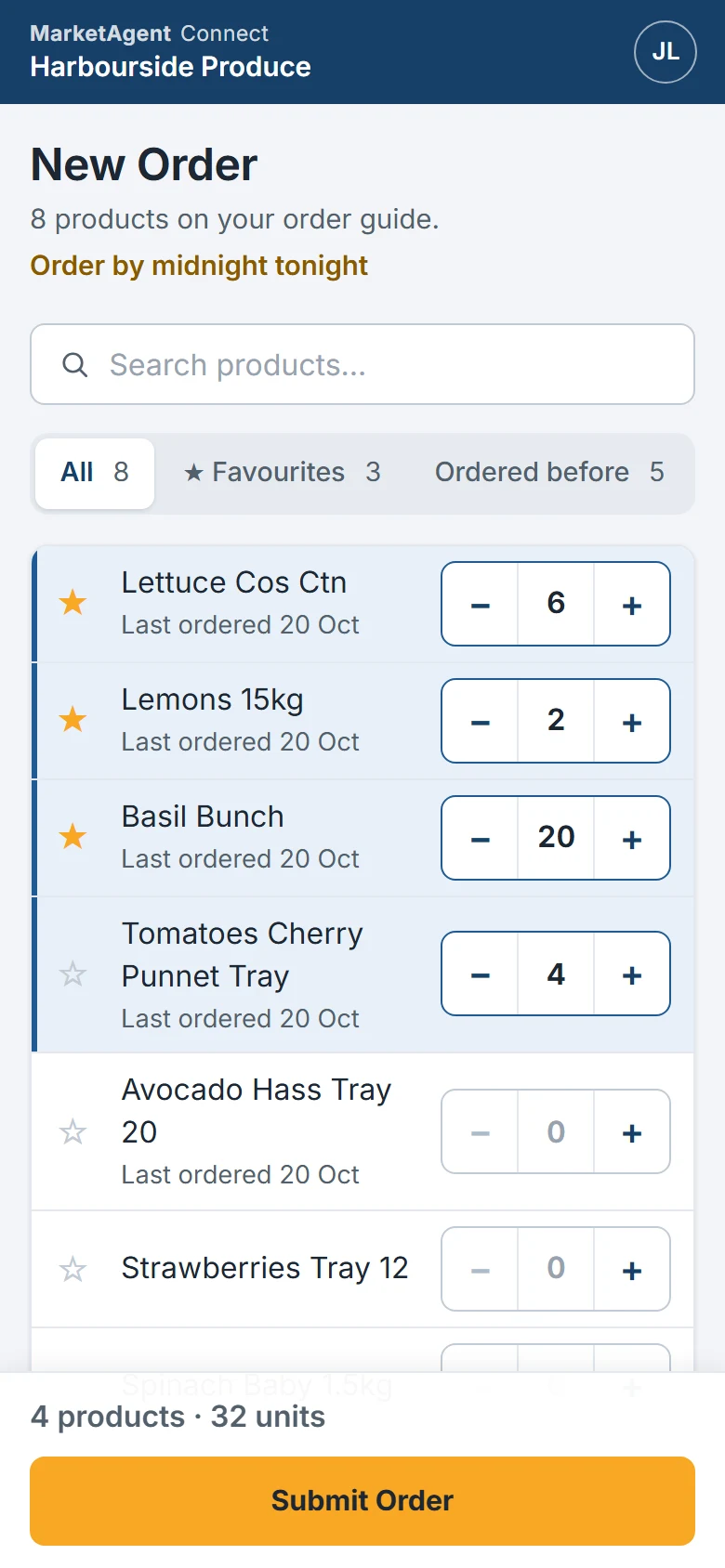 A buyer's order in MarketAgent Connect
