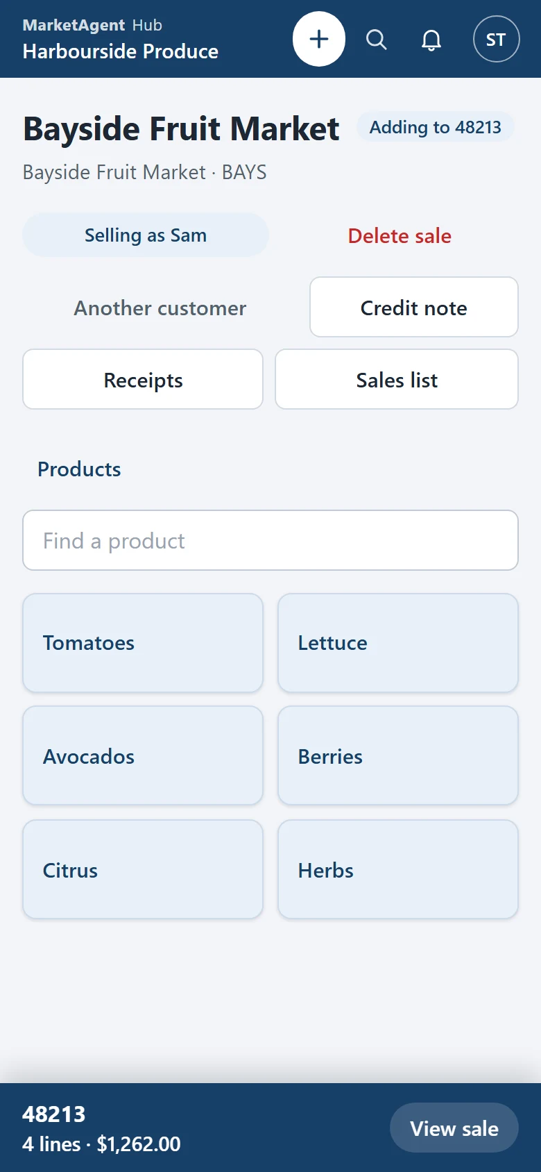 A sale in MarketAgent Hub